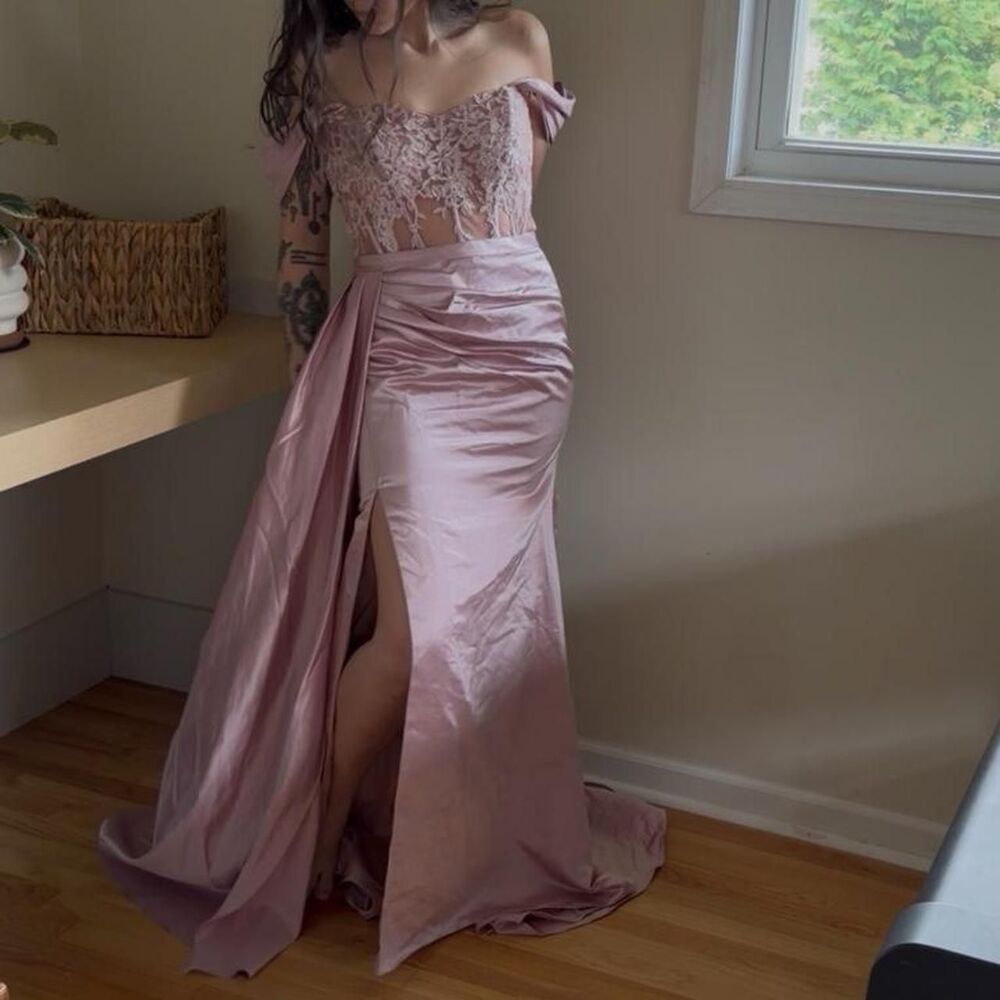 Dusty Rose Trumpet/Mermaid Corset Satin Dress from JJs House size 12 NWT